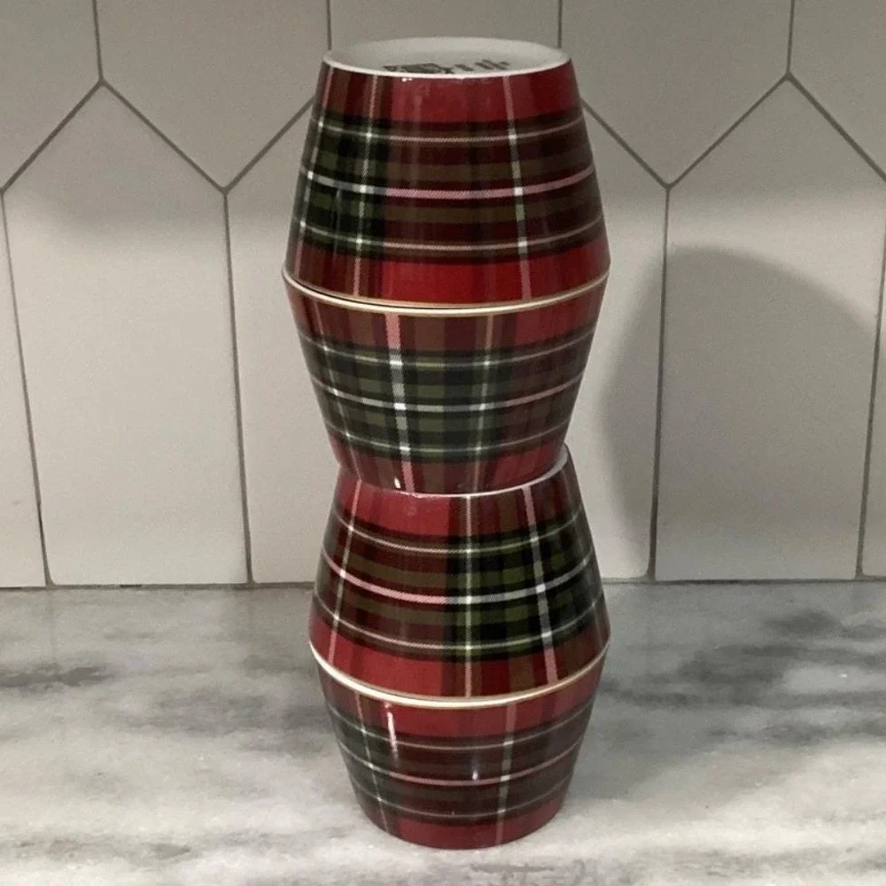 222 Fifth Wexford Dessert Bowls, Set of‎ 4, Red Plaid Design Dinnerware